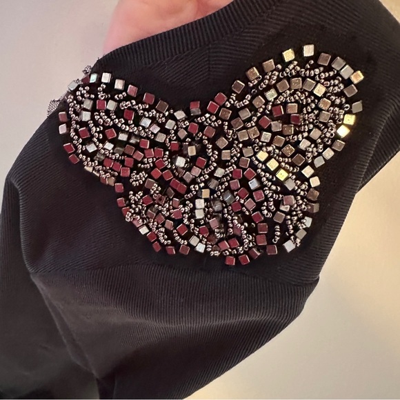 Marfinno Black Embellished Metallic Butterfly Bling Tee Size L - Picture 5 of 7